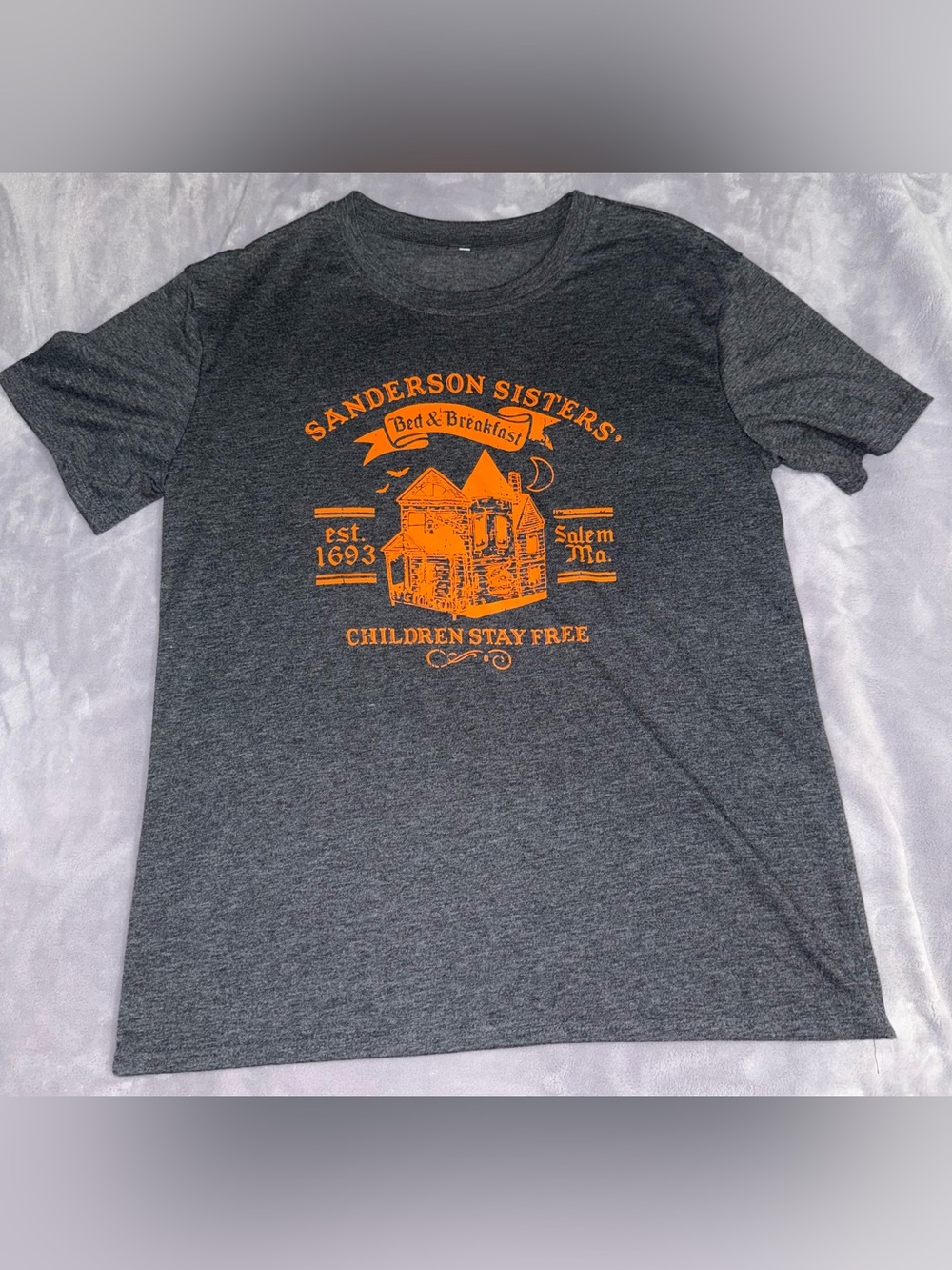 Sanderson Sisters Graphic Short Sleeve Tee in Heather Gray and Orange